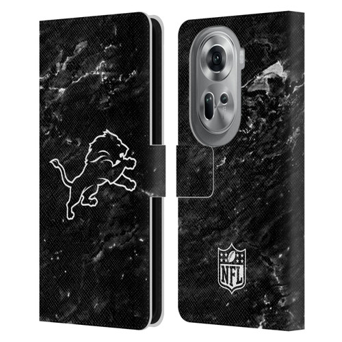 NFL Detroit Lions Artwork Marble Leather Book Wallet Case Cover For OPPO Reno11 Pro