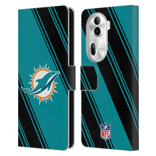 NFL Miami Dolphins Artwork Stripes Leather Book Wallet Case Cover For OPPO Reno11