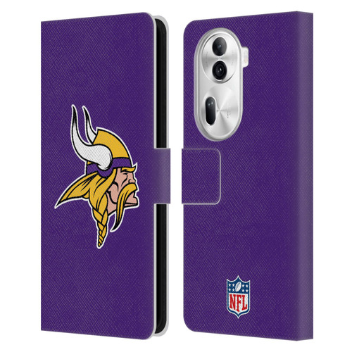 NFL Minnesota Vikings Logo Plain Leather Book Wallet Case Cover For OPPO Reno11