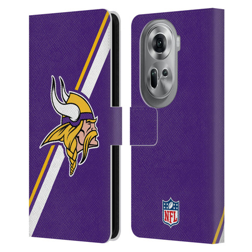 NFL Minnesota Vikings Logo Stripes Leather Book Wallet Case Cover For OPPO Reno11 Pro