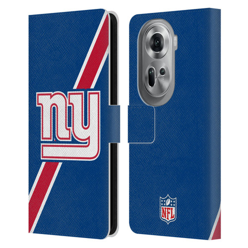 NFL New York Giants Logo Stripes Leather Book Wallet Case Cover For OPPO Reno11 Pro