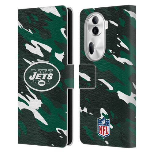 NFL New York Jets Logo Camou Leather Book Wallet Case Cover For OPPO Reno11