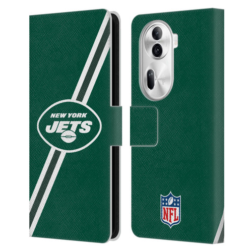 NFL New York Jets Logo Stripes Leather Book Wallet Case Cover For OPPO Reno11