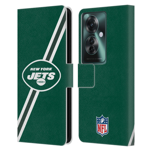 NFL New York Jets Logo Stripes Leather Book Wallet Case Cover For OPPO Reno11 F 5G / F25 Pro 5G