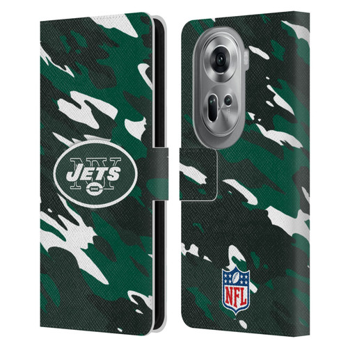 NFL New York Jets Logo Camou Leather Book Wallet Case Cover For OPPO Reno11 Pro