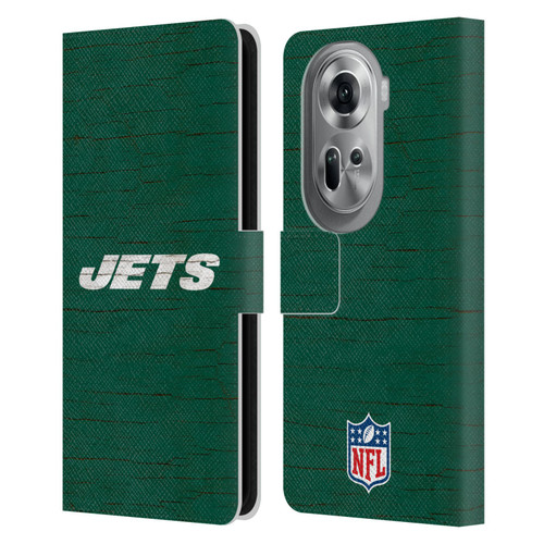 NFL New York Jets Logo Distressed Look Leather Book Wallet Case Cover For OPPO Reno11 Pro