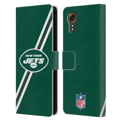 NFL New York Jets Logo Stripes Leather Book Wallet Case Cover For Samsung Galaxy Xcover7 5G