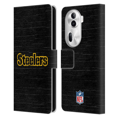 NFL Pittsburgh Steelers Logo Distressed Look Leather Book Wallet Case Cover For OPPO Reno11