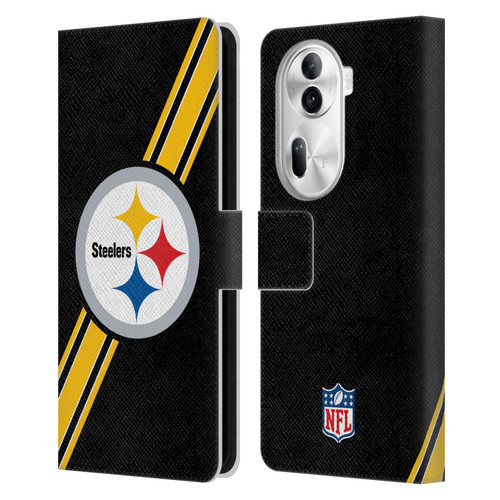 NFL Pittsburgh Steelers Logo Stripes Leather Book Wallet Case Cover For OPPO Reno11