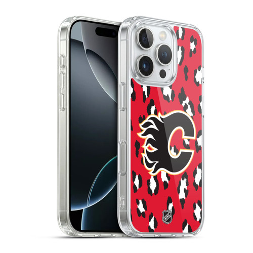 NHL Calgary Flames Leopard Pattern Soft Gel Case for Apple iPhone 16 Pro & MagSafe