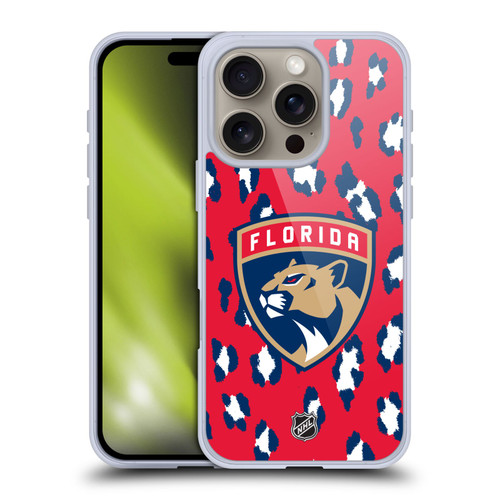 NHL Florida Panthers Leopard Pattern Soft Gel Case for Apple iPhone 16 Pro