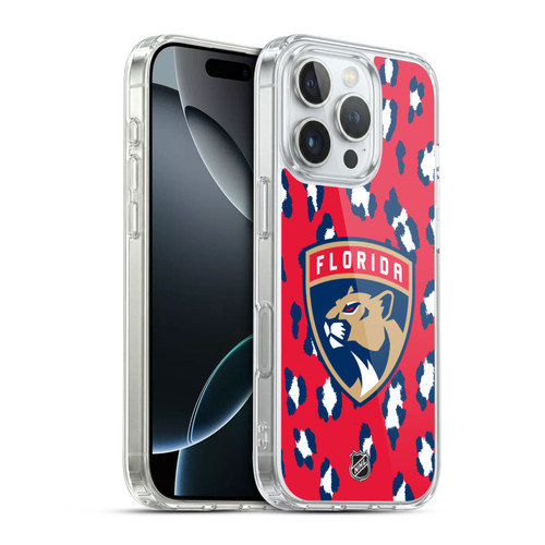 NHL Florida Panthers Leopard Pattern Soft Gel Case for Apple iPhone 16 Pro