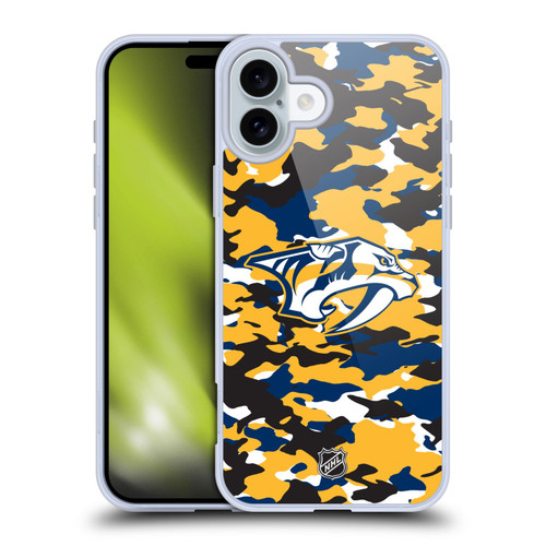 NHL Nashville Predators Camouflage Soft Gel Case for Apple iPhone 16 Plus