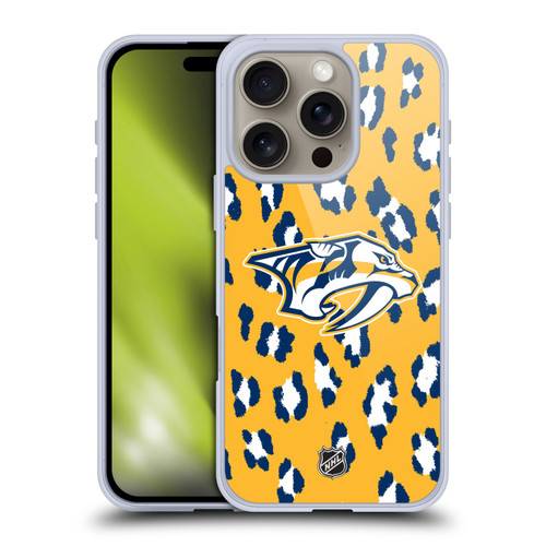 NHL Nashville Predators Leopard Pattern Soft Gel Case for Apple iPhone 16 Pro