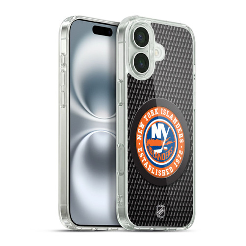 NHL New York Islanders Puck Texture Soft Gel Case for Apple iPhone 16 Plus