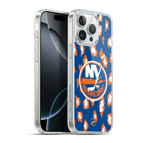 NHL New York Islanders Leopard Pattern Soft Gel Case for Apple iPhone 16 Pro Max