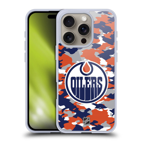 NHL Edmonton Oilers Camouflage Soft Gel Case for Apple iPhone 16 Pro