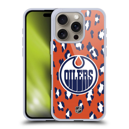 NHL Edmonton Oilers Leopard Pattern Soft Gel Case for Apple iPhone 16 Pro