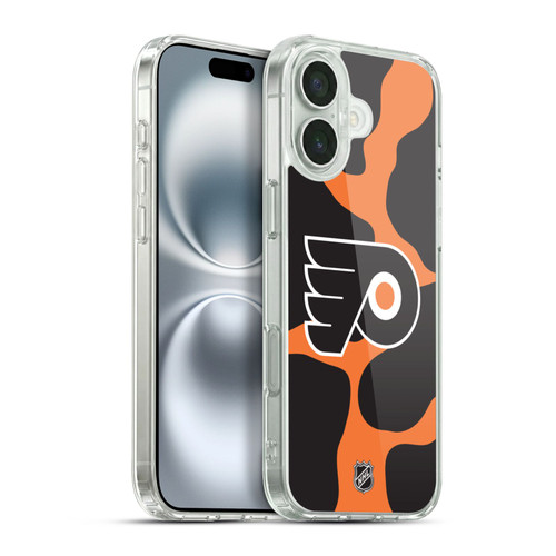 NHL Philadelphia Flyers Cow Pattern Soft Gel Case for Apple iPhone 16 Plus & MagSafe