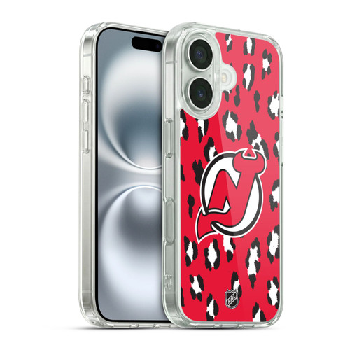 NHL New Jersey Devils Leopard Pattern Soft Gel Case for Apple iPhone 16