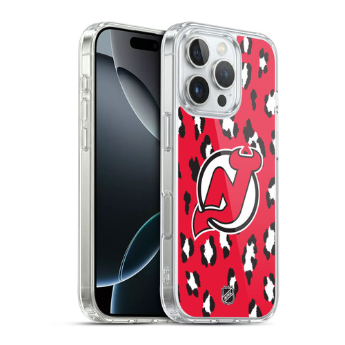 NHL New Jersey Devils Leopard Pattern Soft Gel Case for Apple iPhone 16 Pro