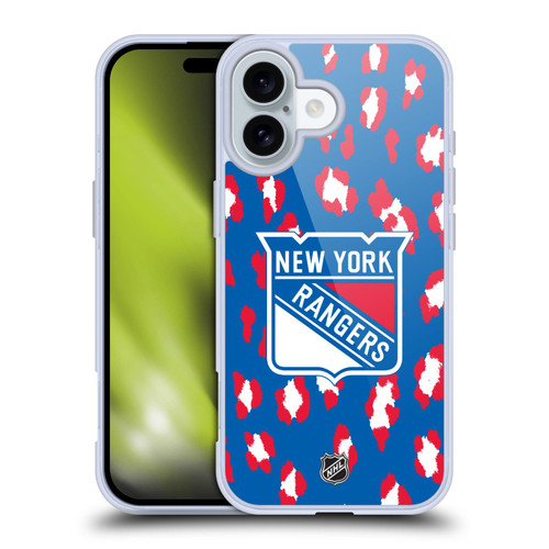 NHL New York Rangers Leopard Pattern Soft Gel Case for Apple iPhone 16 & MagSafe