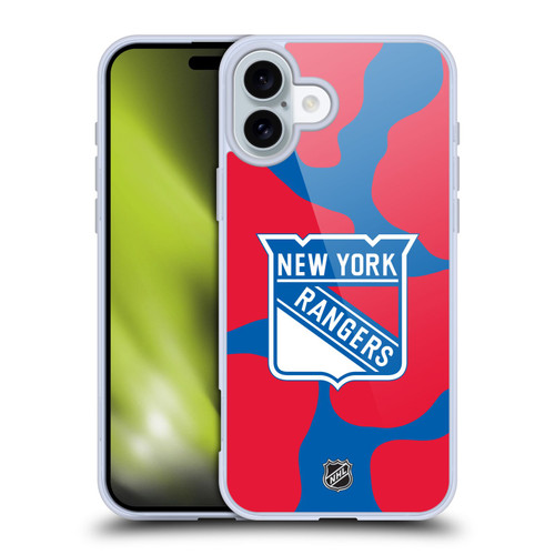 NHL New York Rangers Cow Pattern Soft Gel Case for Apple iPhone 16 Plus & MagSafe