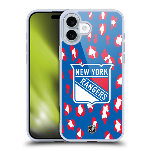 NHL New York Rangers Leopard Pattern Soft Gel Case for Apple iPhone 16 Plus & MagSafe