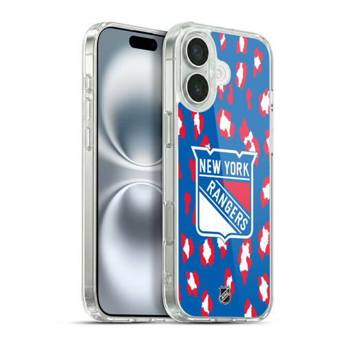 NHL New York Rangers Leopard Pattern Soft Gel Case for Apple iPhone 16 Plus & MagSafe