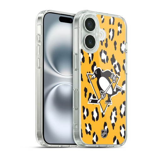 NHL Pittsburgh Penguins Leopard Pattern Soft Gel Case for Apple iPhone 16 & MagSafe