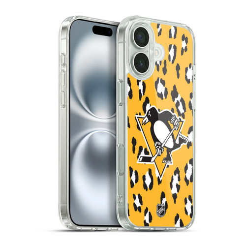 NHL Pittsburgh Penguins Leopard Pattern Soft Gel Case for Apple iPhone 16 Plus & MagSafe