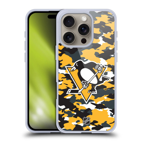 NHL Pittsburgh Penguins Camouflage Soft Gel Case for Apple iPhone 16 Pro