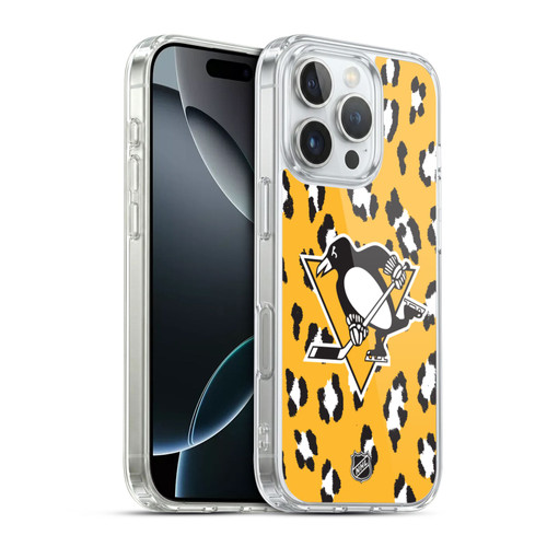 NHL Pittsburgh Penguins Leopard Pattern Soft Gel Case for Apple iPhone 16 Pro & MagSafe