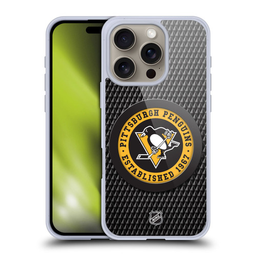 NHL Pittsburgh Penguins Puck Texture Soft Gel Case for Apple iPhone 16 Pro