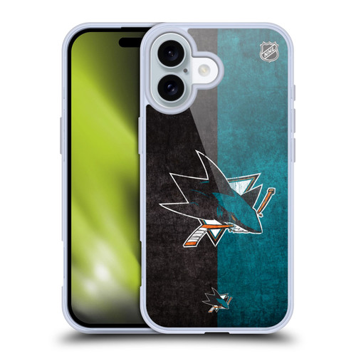 NHL San Jose Sharks Half Distressed Soft Gel Case for Apple iPhone 16