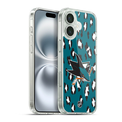 NHL San Jose Sharks Leopard Pattern Soft Gel Case for Apple iPhone 16 Plus
