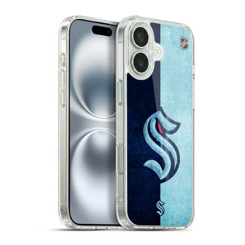 NHL Seattle Kraken Half Distressed Soft Gel Case for Apple iPhone 16 Plus