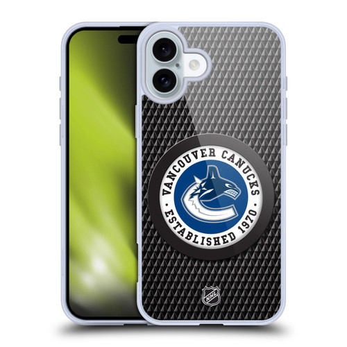NHL Vancouver Canucks Puck Texture Soft Gel Case for Apple iPhone 16 Plus