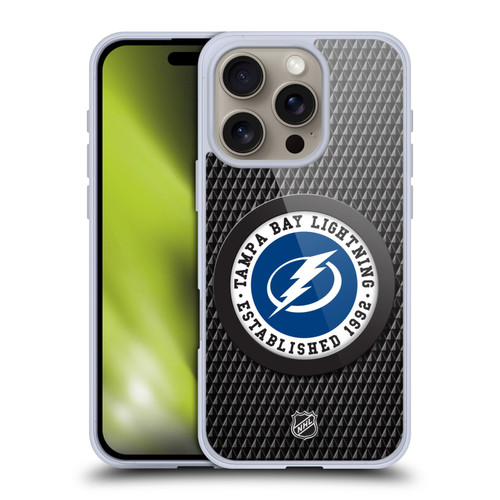 NHL Tampa Bay Lightning Puck Texture Soft Gel Case for Apple iPhone 16 Pro