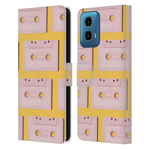 Pepino De Mar Patterns 2 Cassette Tape Leather Book Wallet Case Cover For Motorola Moto G34 5G