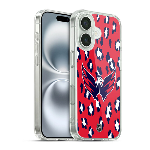 NHL Washington Capitals Leopard Pattern Soft Gel Case for Apple iPhone 16