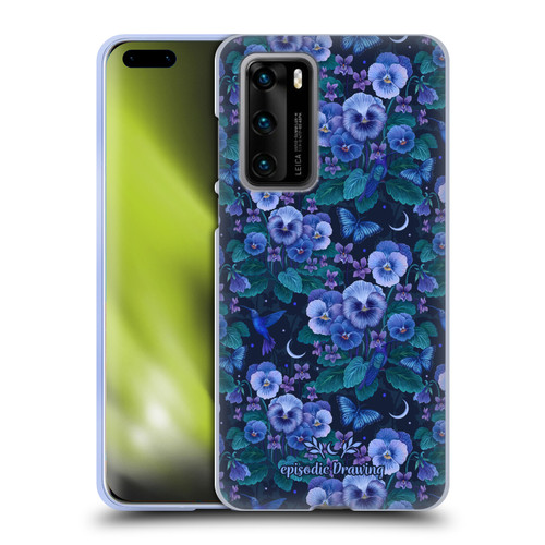 Episodic Drawing Florals & Serpents Violet Blue Flowers Soft Gel Case for Huawei P40 5G