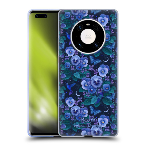 Episodic Drawing Florals & Serpents Violet Blue Flowers Soft Gel Case for Huawei Mate 40 Pro 5G