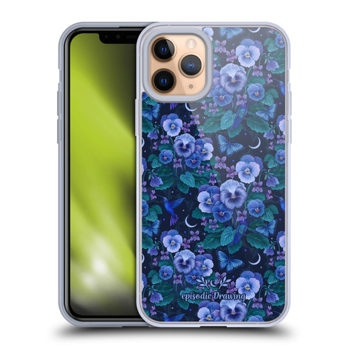 Episodic Drawing Florals & Serpents Violet Blue Flowers Soft Gel Case for Apple iPhone 11 Pro