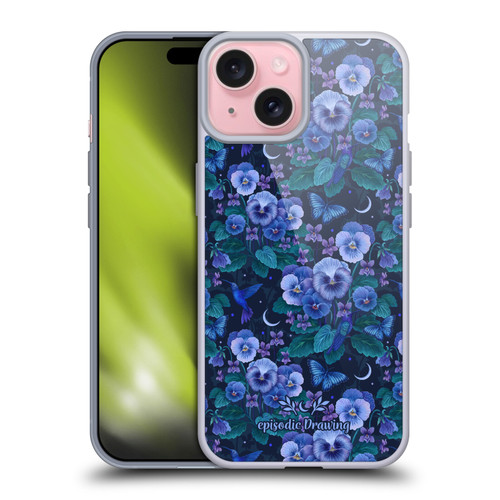 Episodic Drawing Florals & Serpents Violet Blue Flowers Soft Gel Case for Apple iPhone 15