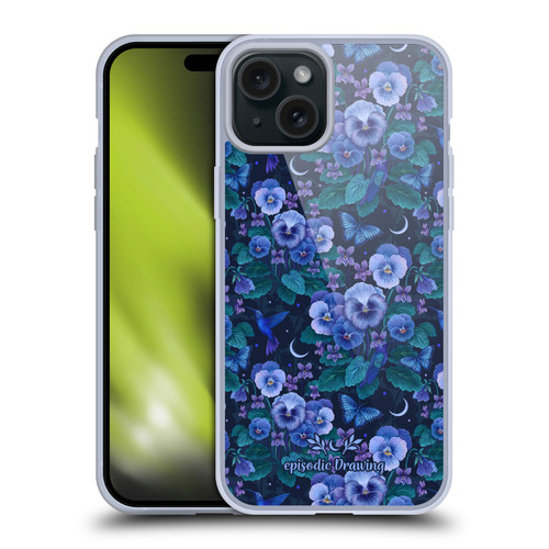 Episodic Drawing Florals & Serpents Violet Blue Flowers Soft Gel Case for Apple iPhone 15 Plus