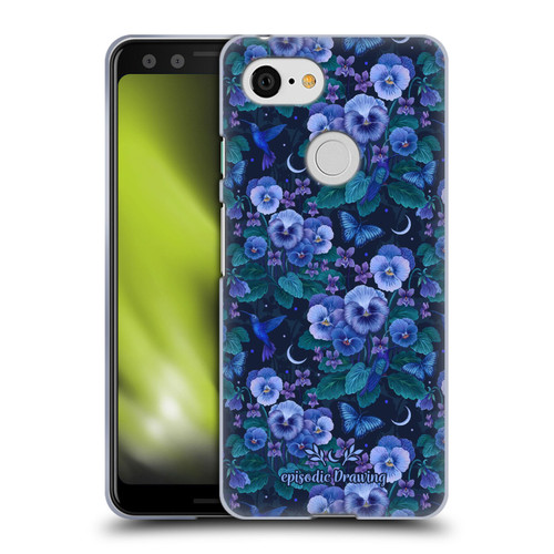 Episodic Drawing Florals & Serpents Violet Blue Flowers Soft Gel Case for Google Pixel 3