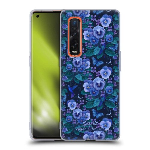 Episodic Drawing Florals & Serpents Violet Blue Flowers Soft Gel Case for OPPO Find X2 Pro 5G