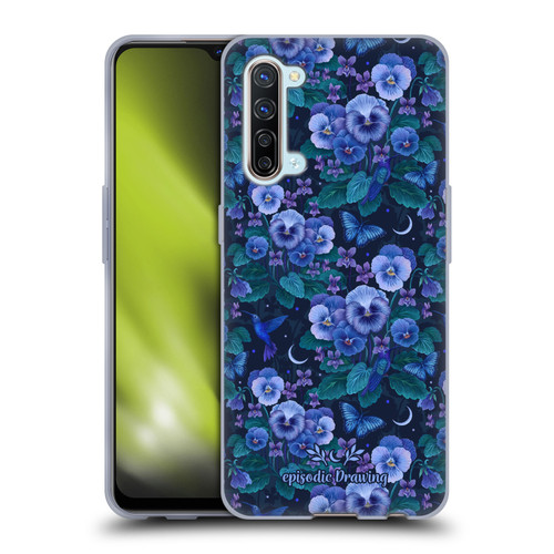 Episodic Drawing Florals & Serpents Violet Blue Flowers Soft Gel Case for OPPO Find X2 Lite 5G