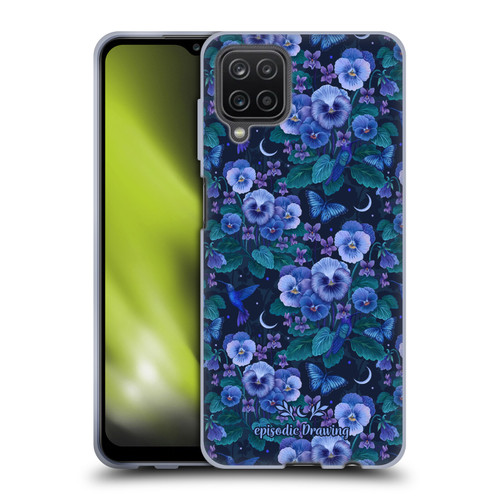 Episodic Drawing Florals & Serpents Violet Blue Flowers Soft Gel Case for Samsung Galaxy A12 (2020)